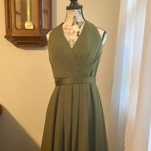 Olive Green Halter Top White By Vera Wong Formal Dress